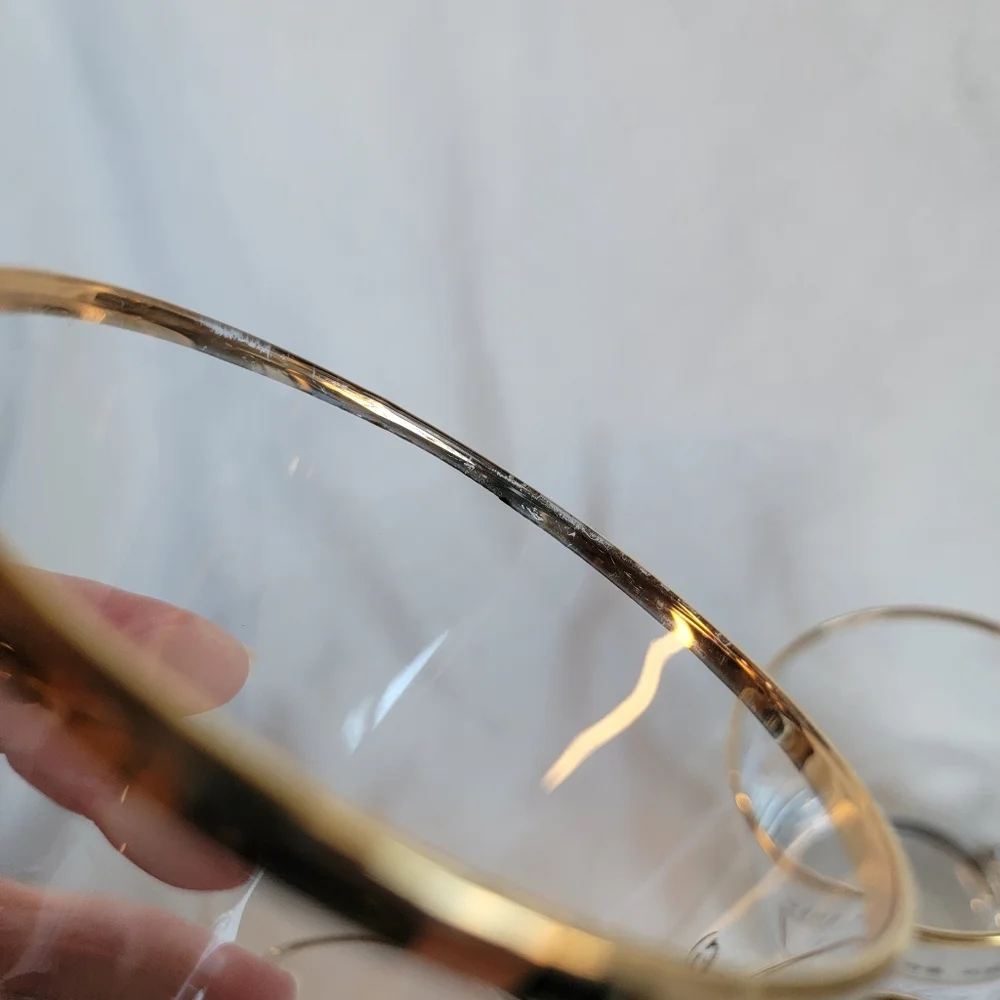 Williams Sonoma 4 Vintage Double Old Fashioned Glasses Gold Rim Cognac Champagne